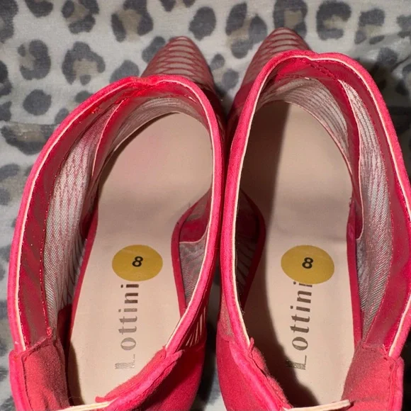 Lottini Red Mesh Pointed-Toe Heels with Crossover Straps - Picture 5 of 7